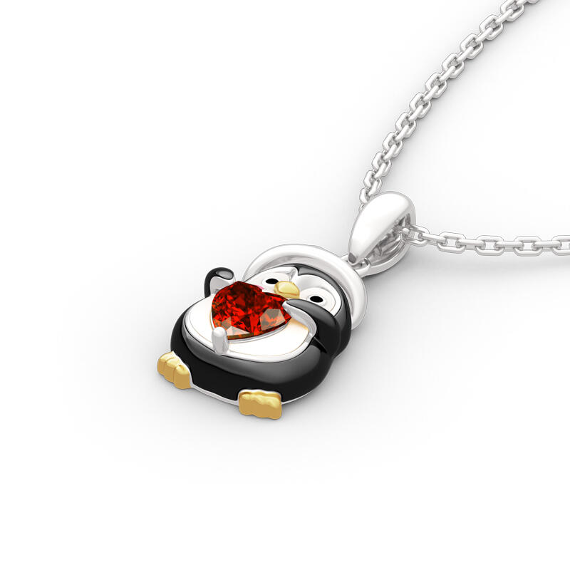 Jeulia Hug Me "Sweet Confession" Penguin Heart Cut Sterling Silver Necklace