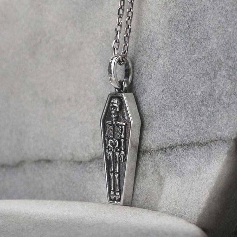 Jeulia "Skeleton in Coffin" Skull Sterling Silver Necklace