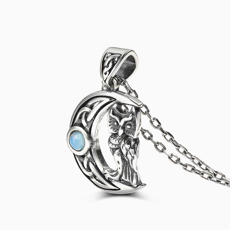 Jeulia Colar em forma de lua e coruja com prata de lei mágica