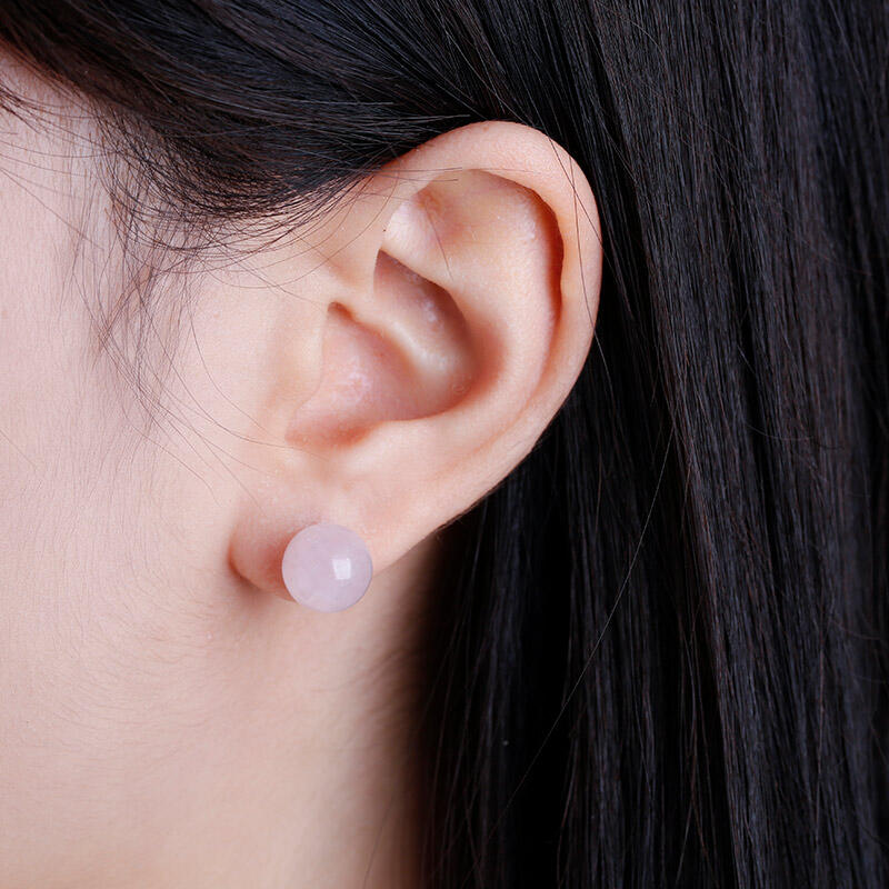 Jeulia "Emotional Healing" Round Natural Rose Quartz Stud Earrings