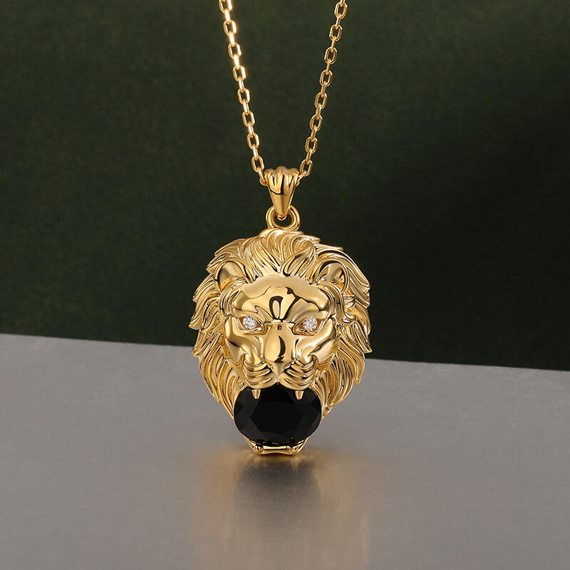 Jeulia Collar de plata de ley con diseño de león color oro y negro