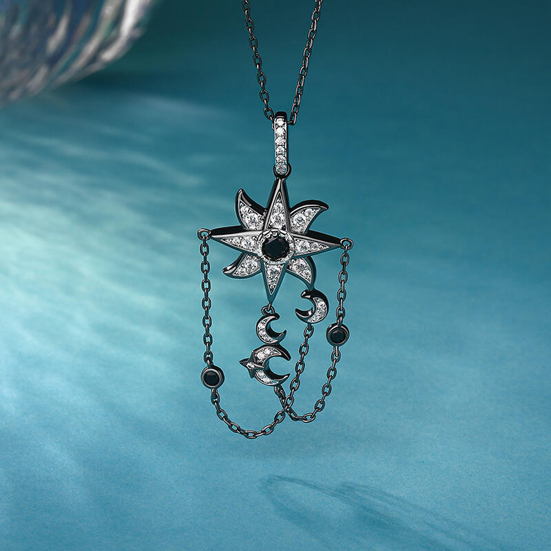 Jeulia Collar de Plata de Ley Halloween con Estrella de Ocho Puntas y Luna
