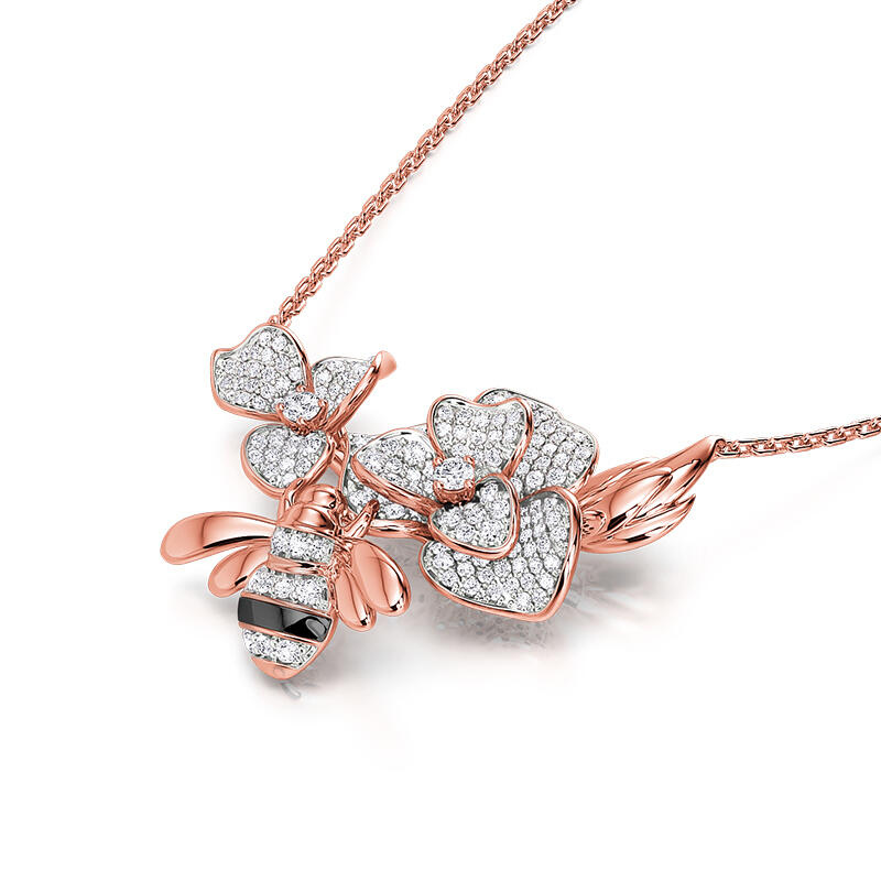 Jeulia Collar de Plata de Ley con Abeja y Flor