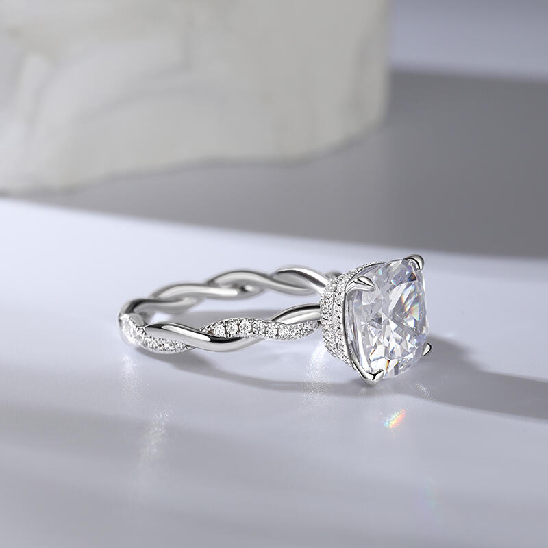 Jeulia Twist Cushion Cut Sterling Silver Ring