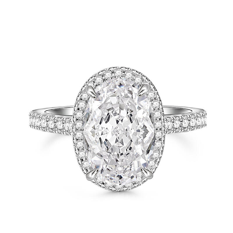 Jeulia Anillo de Compromiso Clásico de Halo Ovalado de Plata