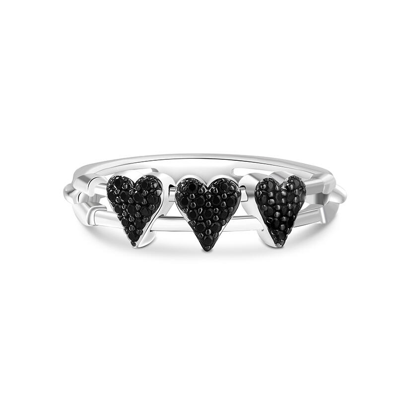 Jeulia Anillo con Dije Móvil de Corazón Negro en Plata Esterlina