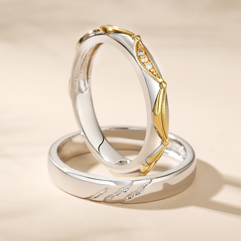 Jeulia Simple Bravery and Beauty Couple Rings Sterling Silver