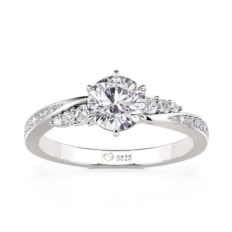 Jeulia Simple Round Cut Promise Ring Twist Design Sterling Silver