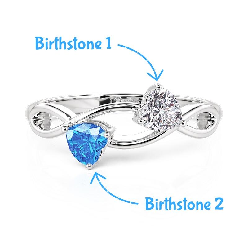 Jeulia Anillo de Infinito Doble Corazón con Piedra de Nacimiento Personalizado