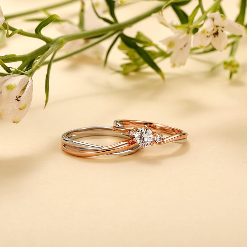 Jeulia Anillo para Mujer de Tres Piedras Bicolor Torcido con Piedra Natal Personalizada