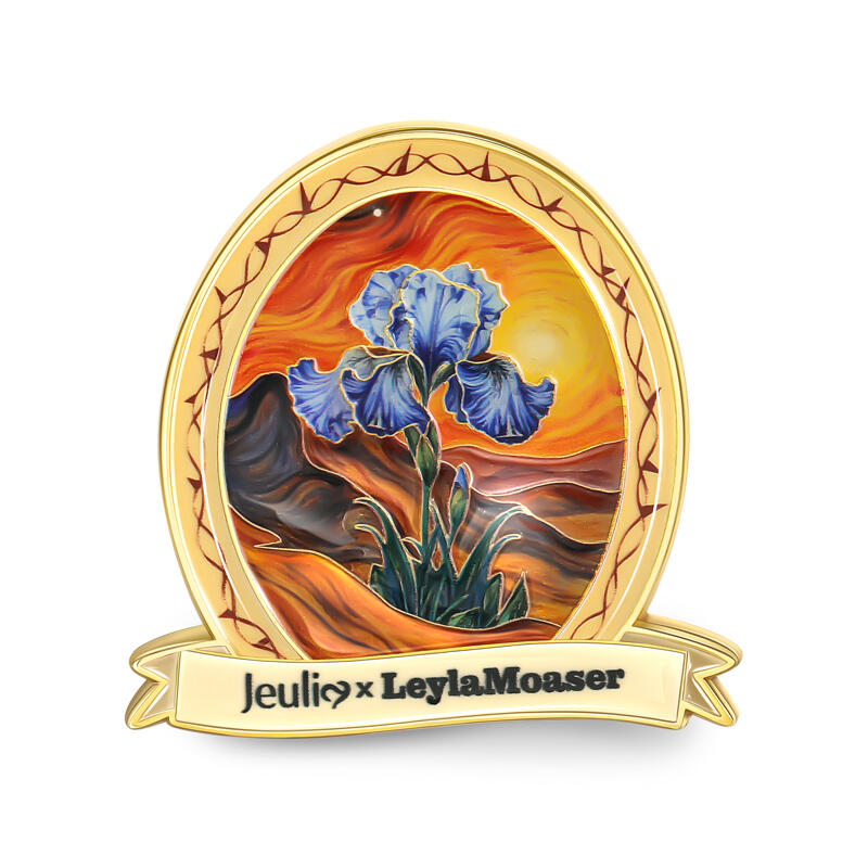 Jeulia x Leyla Solflare Iris Flower Pins and Jewelry Pouch Set