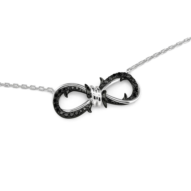Jeulia Two Tone Thorns Infinity Necklace with Black Stones