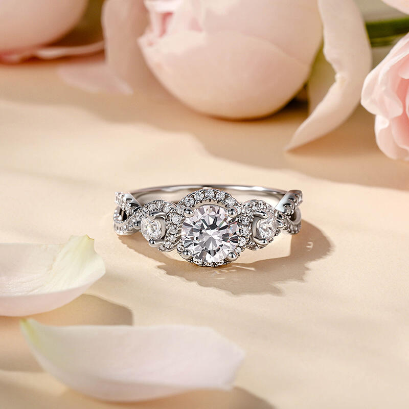 Jeulia Halo Infinity Three Stone Round Engagement Ring