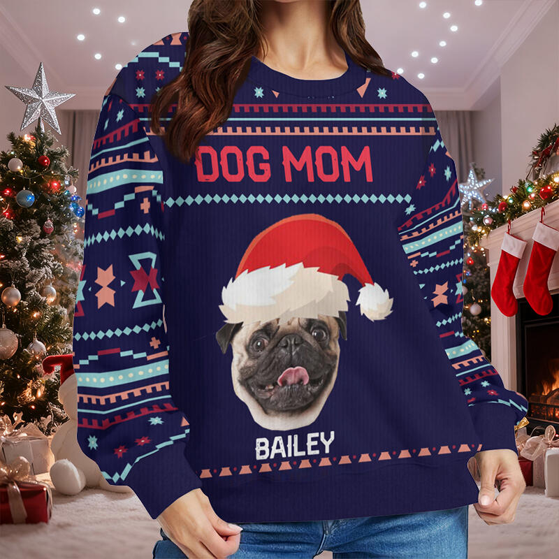 Personlig ful tröja unisex anpassad husdjurshuvudfoto blå stil design julklapp för husdjursälskare