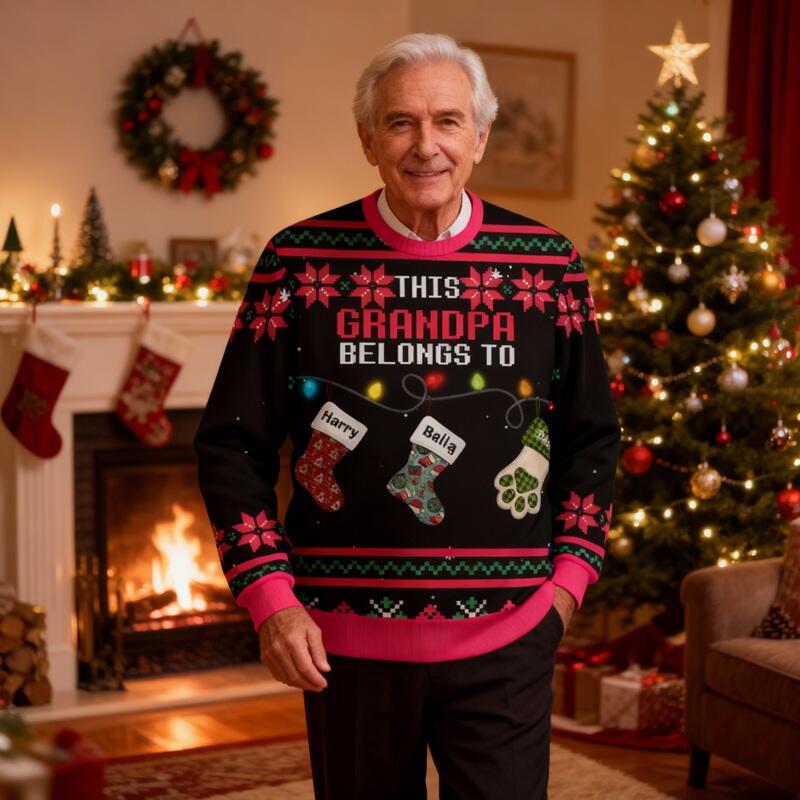 Personalized Ugly Sweater Unisex Custom Nickname Cute Socks Kids Design Perfect Christmas Gift for Family