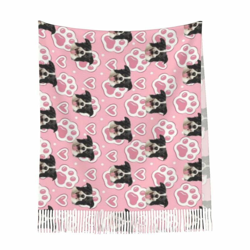 Écharpe personnalisée avec motif d'empreintes de pattes Ajoutez une photo de votre animal Écharpe rose pour femmes pour les amoureux des animaux