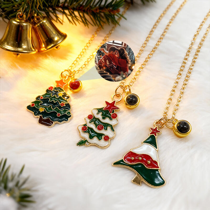 Collar con proyección de imagen de árbol de Navidad personalizado. Regalo divertido para niñas.