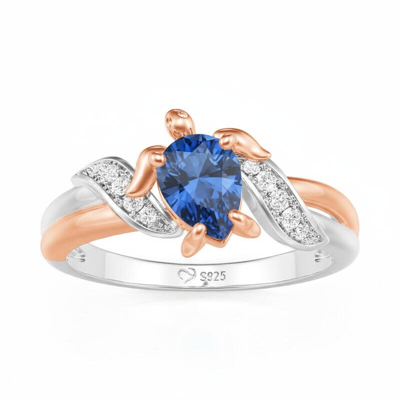 Jeulia Hug Me Two Tone Custom Pear Cut Turtle Ring with Birthstone