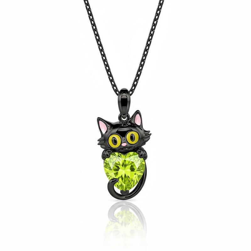 Jeulia Hug Me Custom Birthstone Black Cat Necklace