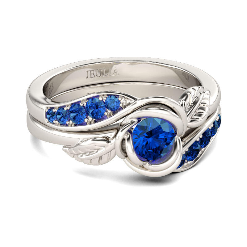 Jeulia Leaf Shape Round Cut Sterling Silver Ring Set