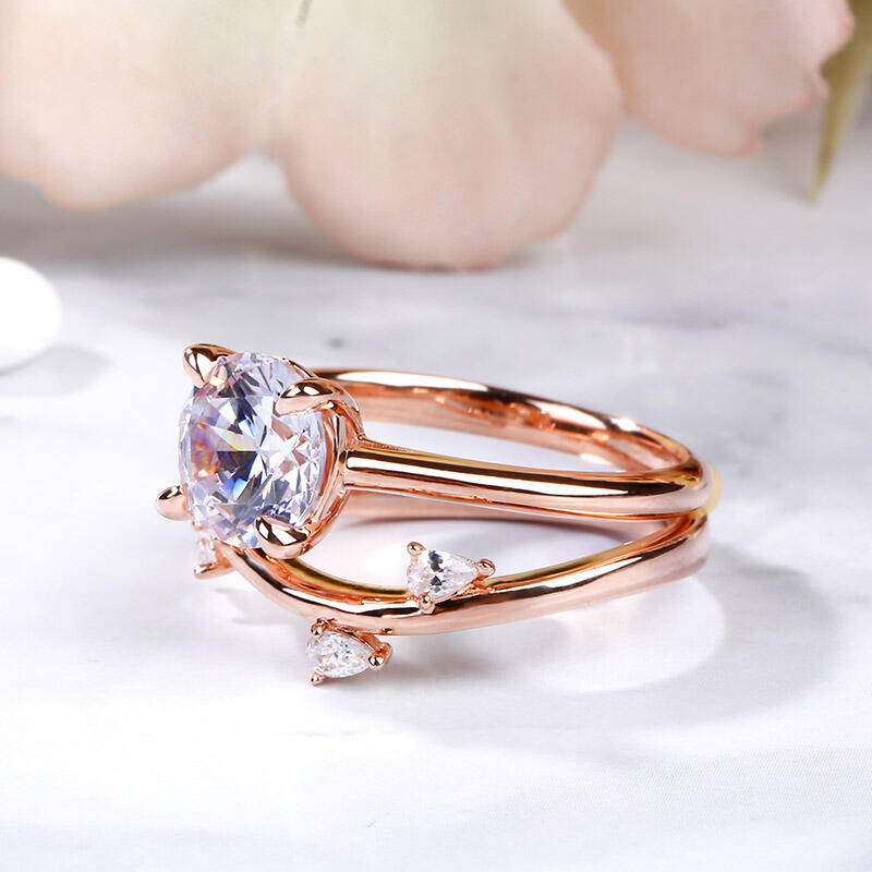 Jeulia Round Cut Sterling Silver Ring Set