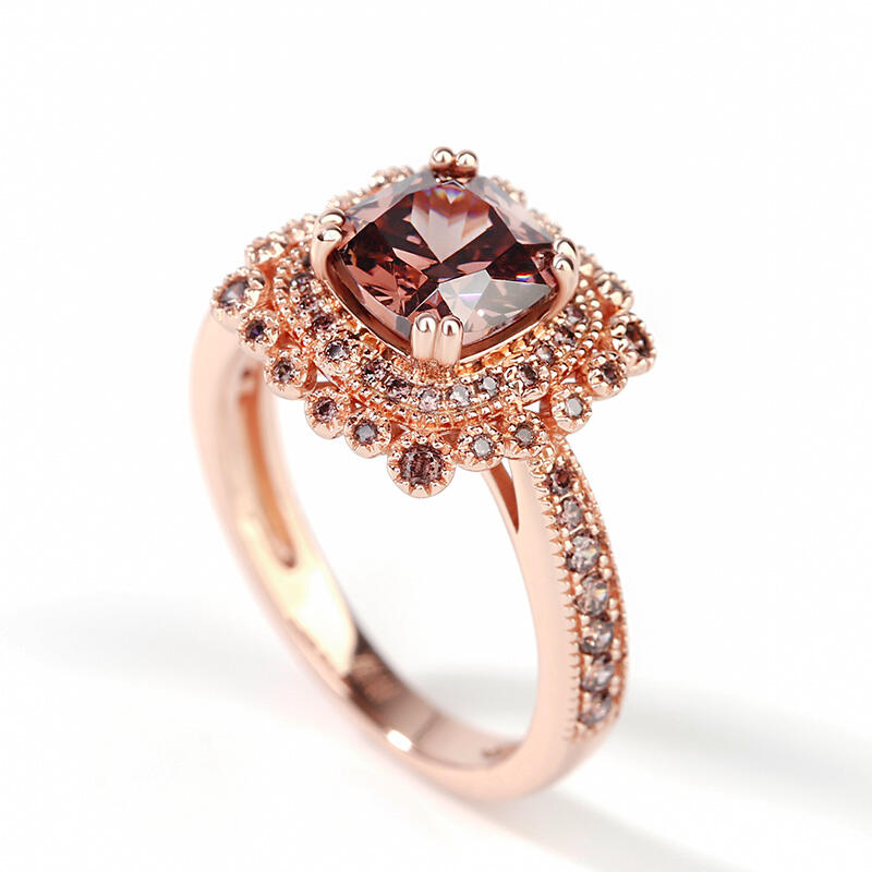 Jeulia Anillo de Plata con Diseño Milgrain en Cojín de Halo