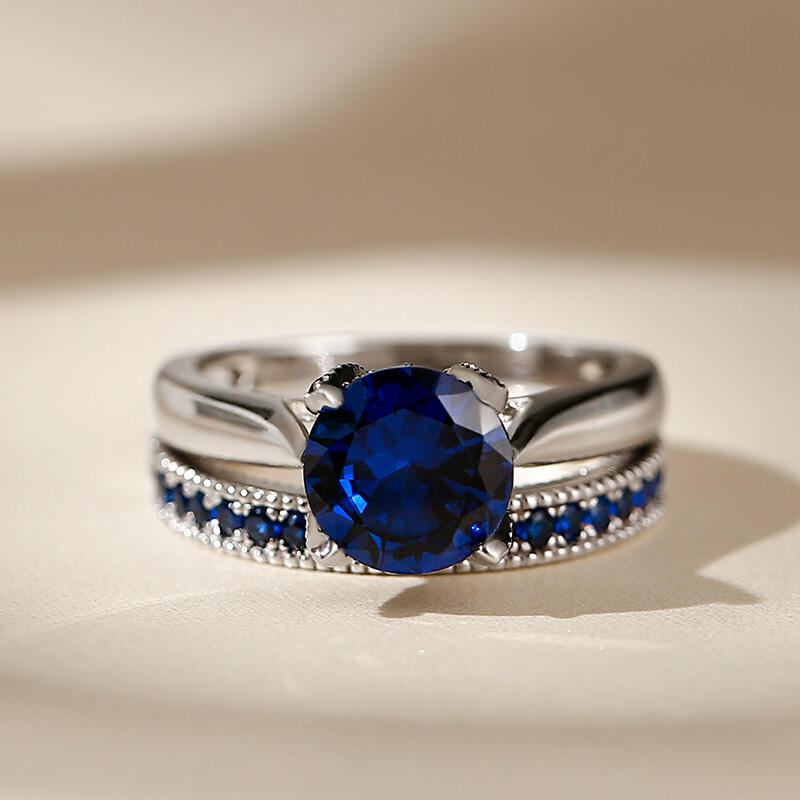 Jeulia Classic Round Cut Sterling Silver Ring Set