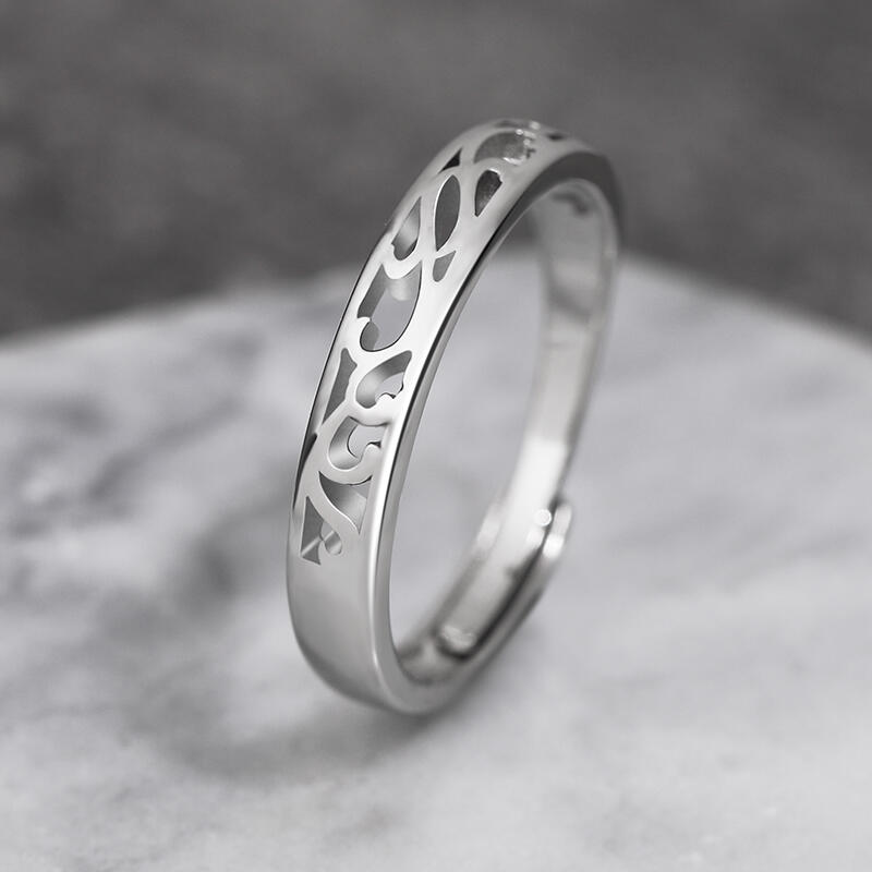 Jeulia "Endless Love" Vine Flower Design Adjustable Sterling Silver Men's Band