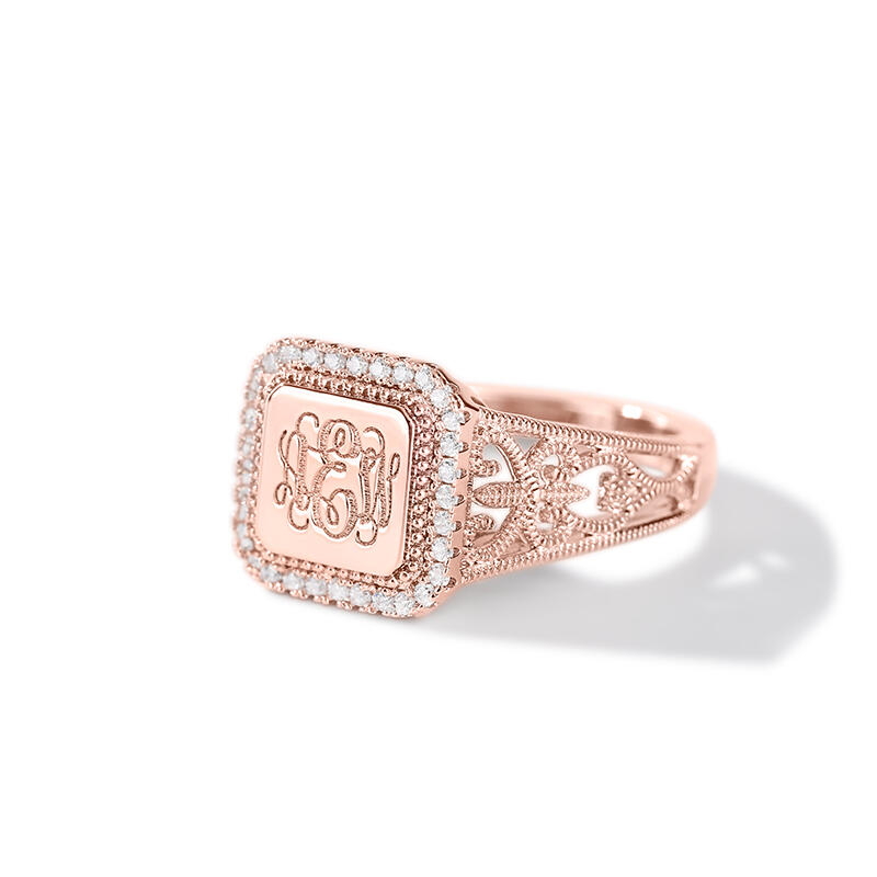 Jeulia Chevalière Homme Bague en Argent Sterling Personnalisée Monogram Chevaliere