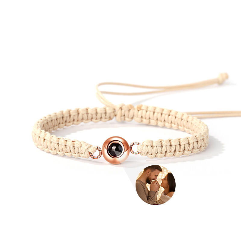 Personalized Braided Flax Brown Rope Photo Projection Bracelet Sweet Cool Gift