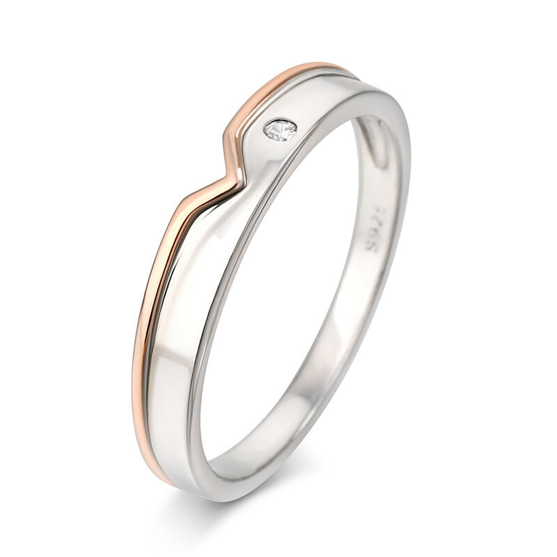 Jeulia Two Tone Heart Sterling Silver Man's Band