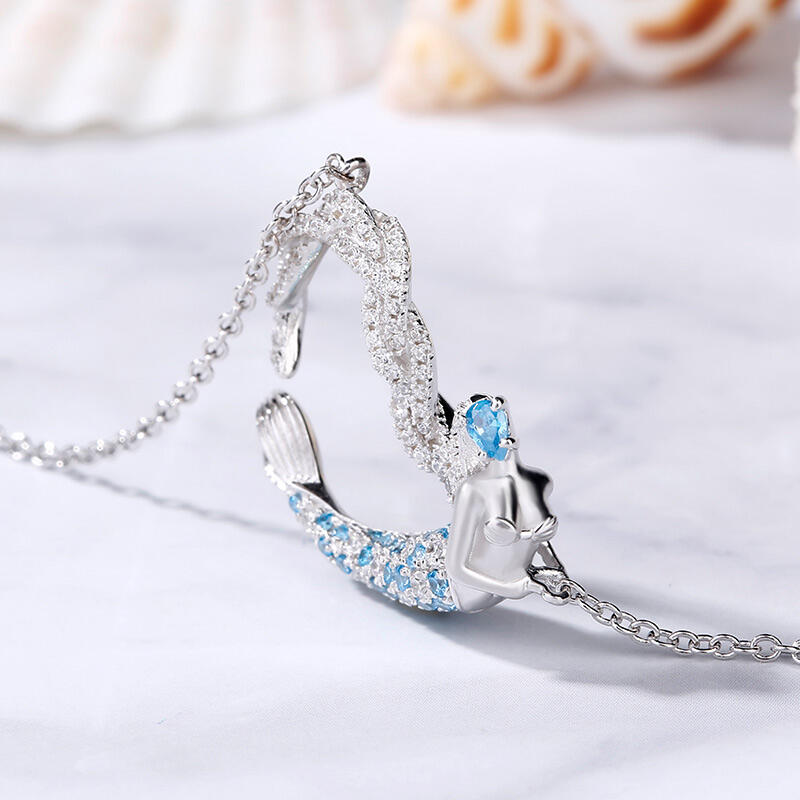 Jeulia "Ocean's Light" Sterling Silver Mermaid Gift Necklace for Valentine's Day
