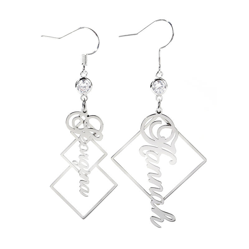 Jeulia Asymmetrical Personalized Sterling Silver Earrings