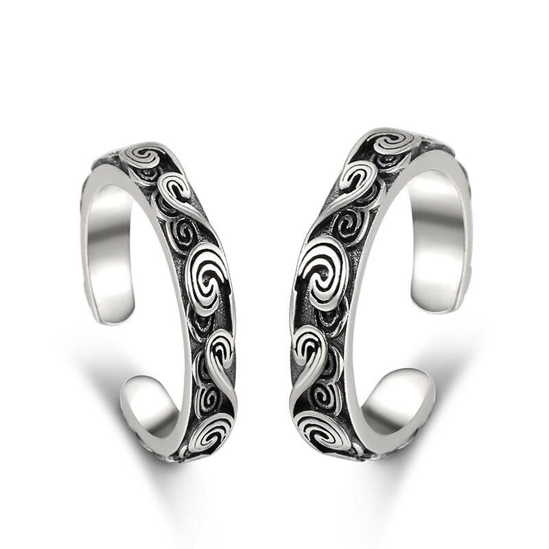 Jeulia Anillos de pareja de diseño abierto grabado con nubes de plata de ley