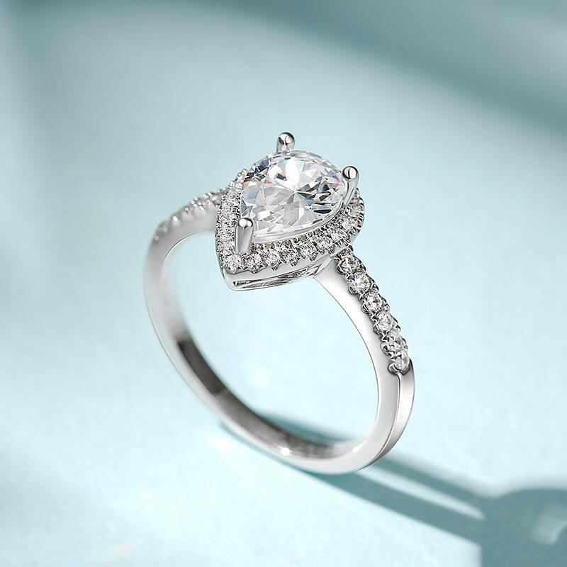 Jeulia Anillo  10K/14K/18K oro con halo y corte de pera