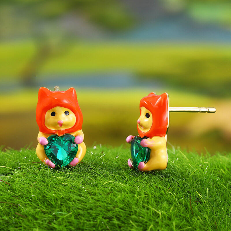 Jeulia Hug Me "Naughty" Hamster Enamel Sterling Silver Earrings