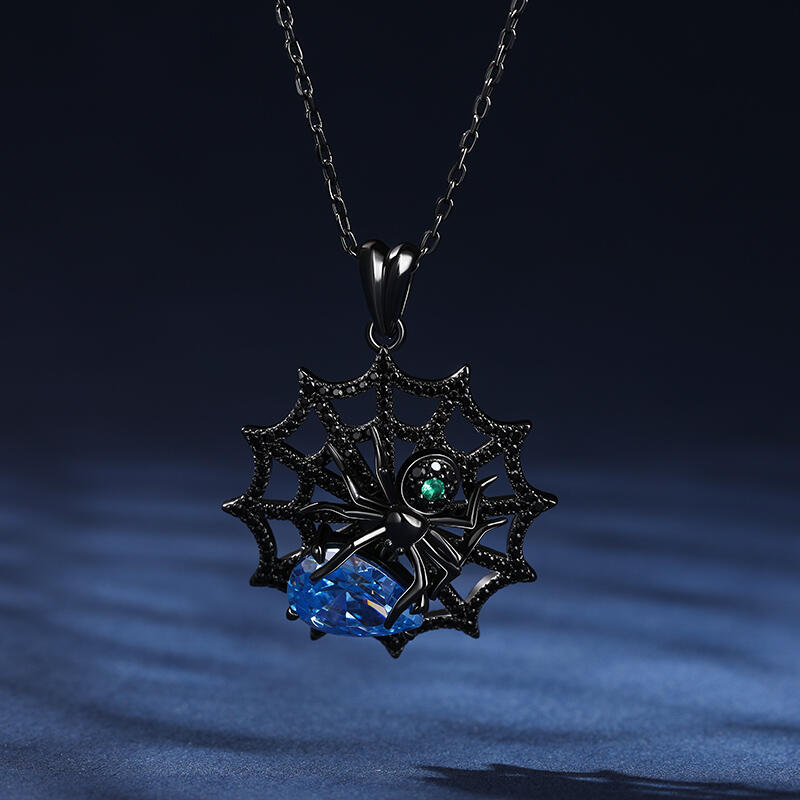 Jeulia "Clever Creator" Spider Web Sterling Silver Necklace