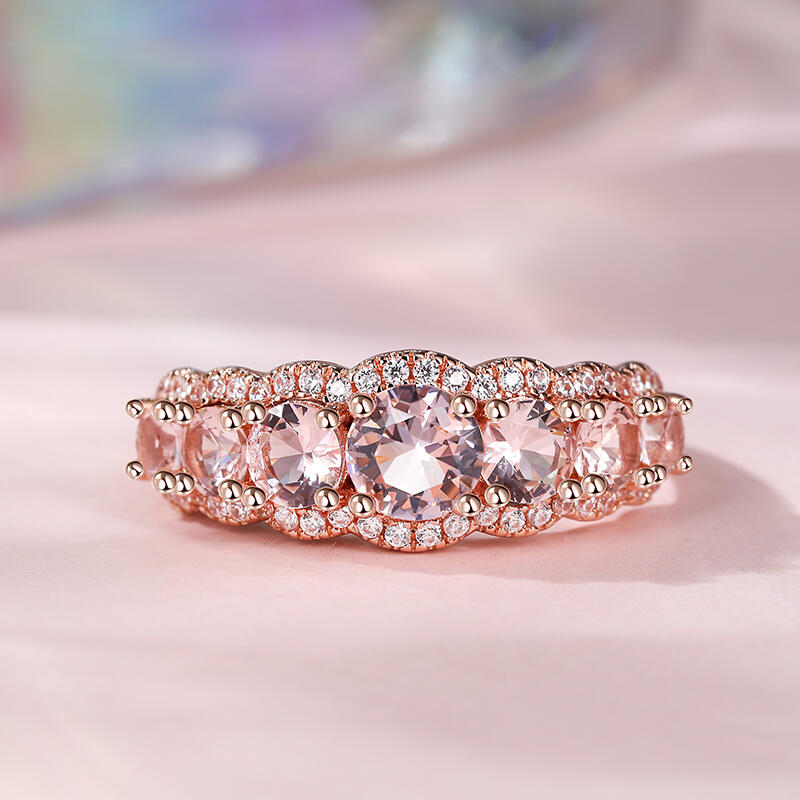 Jeulia Simple Round Cut Synthetic Morganite Sterling Silver Women's Band