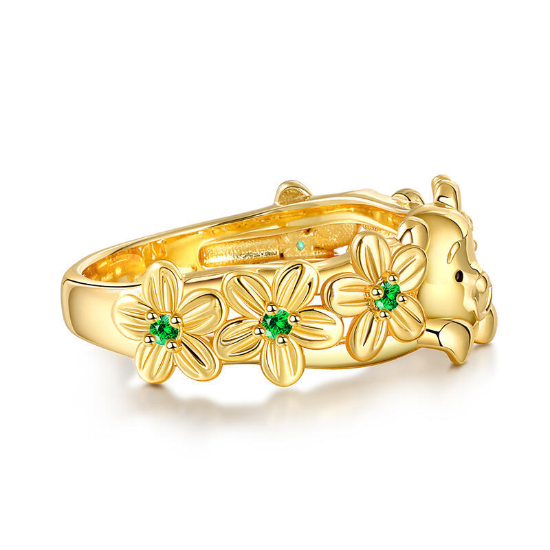 Jeulia Anillo de Mujer de Plata de Ley con Flores del Oso