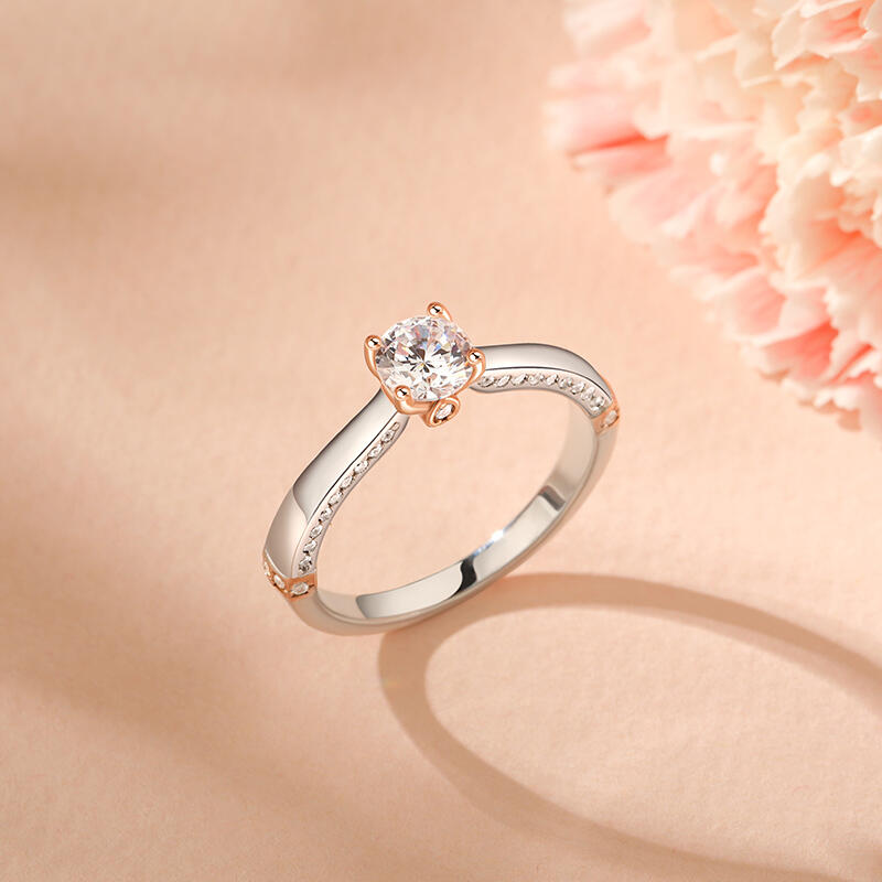 Jeulia Anillo Compromiso Cuatro Garras Dos Tonos Plata Esterlina