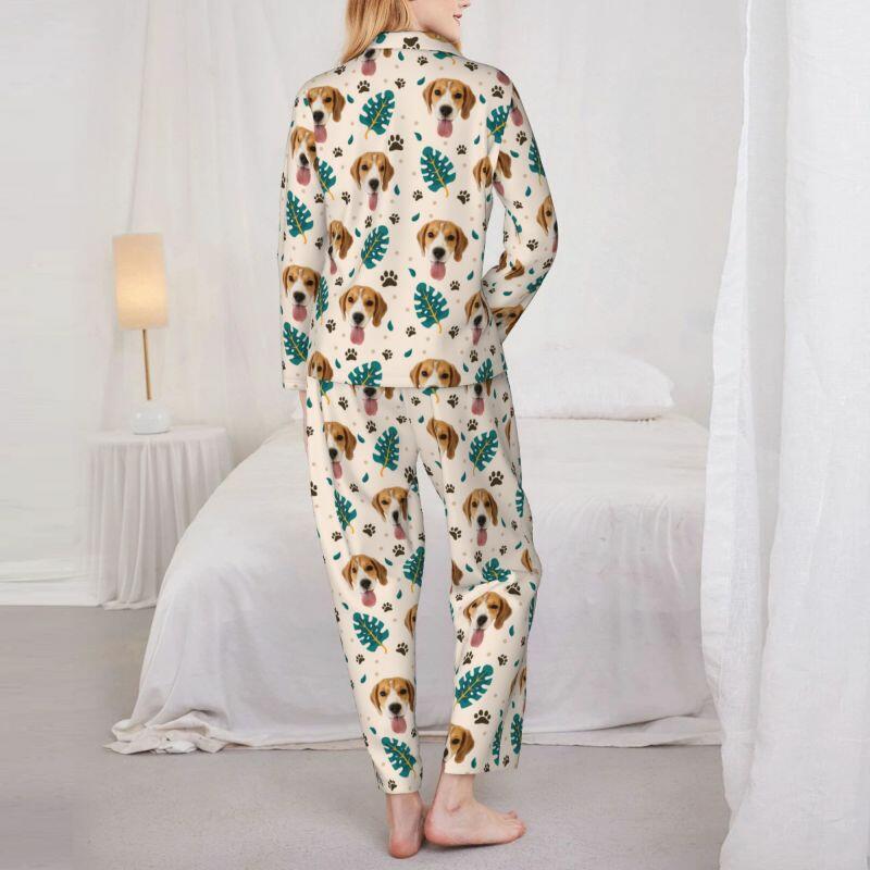 Pigiama personalizzato con foto personalizzata dell'animale domestico, design primaverile pulito con foglie di palma, ottimo regalo per gli amanti degli animali