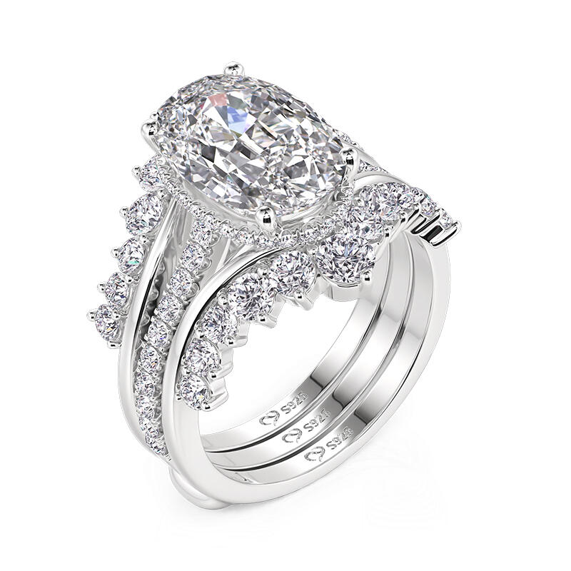 Jeulia Gorgeous Twist Inset Oval Puzzle Ring Set 2PCS