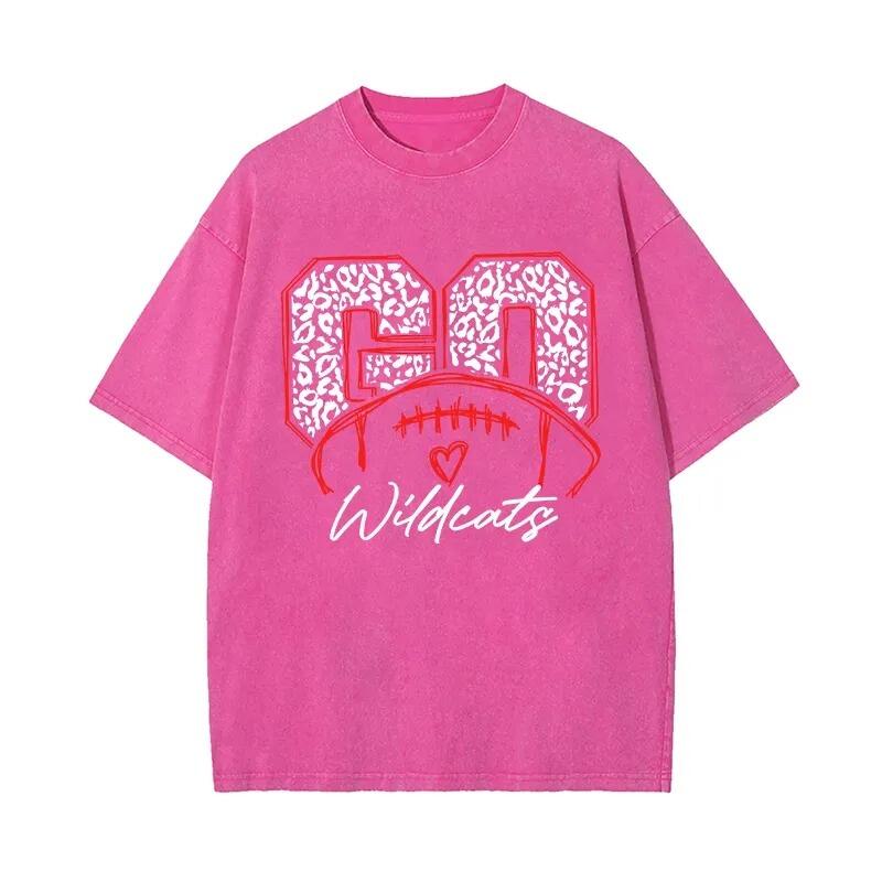 Personalized Washed T-shirt Go Football Leopard Print Custom Name Design Gift for Football Lovers