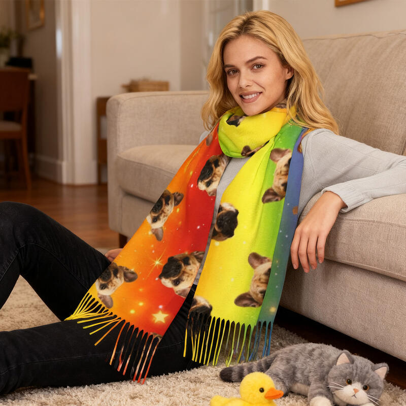 Anpassad halsduk med foto på husdjur Regnbågsfärgad valphalsduk Nyårspresent till djurälskare