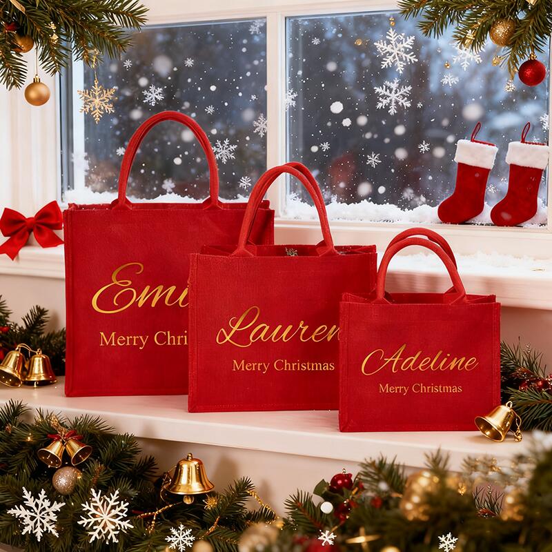 Bolsa de regalo navideña personalizada con nombre. Regalo creativo para la familia.
