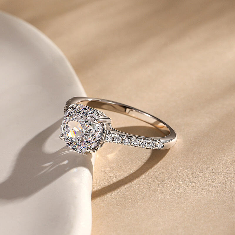 Jeulia Simple Pave Rose Cut Engagement Ring Sterling Silver