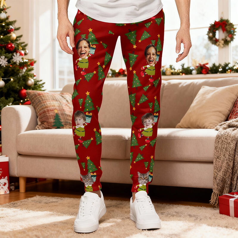 Pantalon de survêtement unisexe personnalisé avec photo personnalisée et motif sapin de Noël cadeau idéal pour la famille