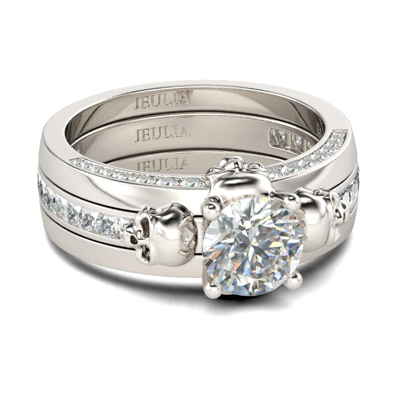 Jeulia Interchangeable Round Cut Sterling Silver Skull Ring