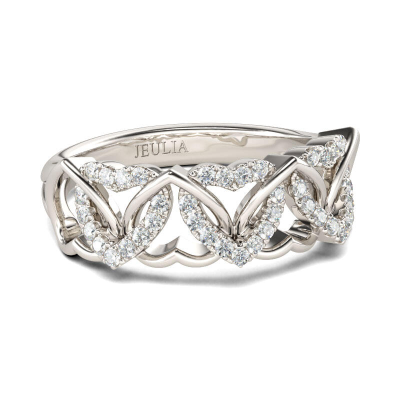 Jeulia Interlocking Hearts Round Cut Sterling Silver Women's Band
