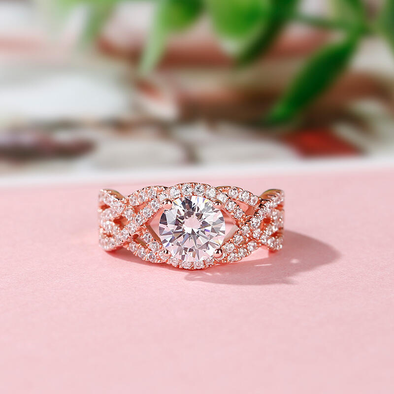 Jeulia Rose Gold Tone Round Cut Sterling Silver Ring